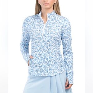 NEW Tommy Bahama Aubrey IslandZone Mock quarter zip top Blue Coral Reef